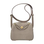 Hermes 愛馬仕 Mini Lindy 19cm 麂皮轉釦兩用包(AA石灰/K刻/金釦)