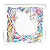 Hermes 愛馬仕 Bord a Bord 80手工捲邊全棉方巾(白色/藍色)