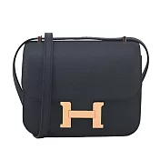 Hermes 愛馬仕 新款 Constance 18cm 89 Epsom K刻 牛皮斜背包(89黑色/附鏡子/玫瑰金釦)