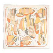 Hermes 愛馬仕  Thalassa 140 手工捲邊喀什米爾與真絲混紡方巾(橘色/灰色/白色)