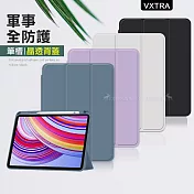 VXTRA 軍事全防護 OPPO Pad SE 晶透背蓋 超纖皮紋皮套 含筆槽 雲霧藍