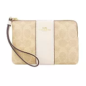 COACH 經典老花系列 皮革拉鍊手拿包零錢包 沙色x米白色