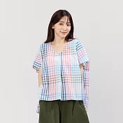 好我_Vicky夏日V領棉質寬上衣 FREE 彩格紋