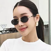 seoul show首爾秀 橢圓無框切邊太陽眼鏡抗UV400墨鏡 T23  金框黑灰片