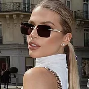 seoul show首爾秀 長方形無框切邊鉚釘腿太陽眼鏡抗UV400墨鏡 T24  金框黑灰片