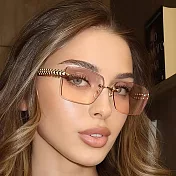 seoul show首爾秀 長方形無框切邊鉚釘腿太陽眼鏡抗UV400墨鏡 T24  金框粉片