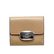 COACH 馬車LOGO拼接皮革短夾-奶茶