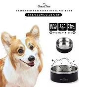 【GrandTies】532ML真空雙層不鏽鋼寵物碗/狗碗/貓碗(GT022215301-321)14公分口徑- S號-午夜黑