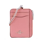 COACH 荔枝紋皮革鍊帶零錢包-胭脂粉