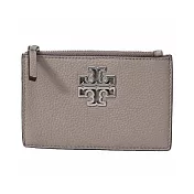 TORY BURCH 真皮素色拉鍊卡片零錢包-大象灰/銀