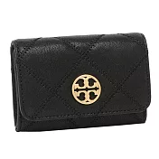TORY BURCH 高質感真皮菱格紋翻蓋零錢包-黑