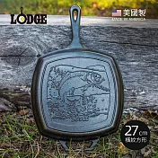 【美國LODGE】野生動物系列 美國製方形鑄鐵橫紋煎鍋/烤盤(鱒魚)-27cm