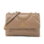 TORY BURCH KIRA 納帕皮革菱格紋翻蓋側背/肩背包- 橡木灰