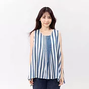 好我_Coco無袖前摺傘擺直條印花背心上衣 FREE 藍白寬條