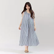 好我_Nana無袖前摺直條印花洋裝 FREE 藍白細條