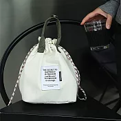 抽繩撞色便當包 米白