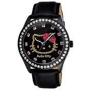 HELLO KITTY 璀璨晶鑽時尚腕錶-全黑