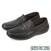 【GREEN PHOENIX】男 樂福鞋 懶人鞋 休閒鞋 真皮 按摩顆粒 EU38 黑色