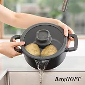 【BergHOFF貝高福】Stone+陶瓷塗層不沾鍋雙耳含蓋壓鑄湯鍋24cm(BHST-W24-BK) 霧曜黑