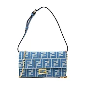FENDI Baguette FF 刺繡牛仔布鏈帶WOC斜背包 藍色
