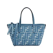 FENDI Roll 刺繡牛仔布迷你托特包 藍色