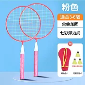 【WIDE VIEW】鐵合金兒童羽毛球拍2入組(附收納袋3顆羽球 羽球拍 練習球拍 訓練球拍 兒童球拍/BR-101) 粉色