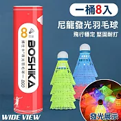 【WIDE VIEW】LED尼龍發光羽毛球1桶8入(LED羽毛球 夜光羽球 夜間打球必備/LNB-8)