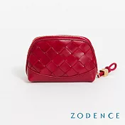 ZODENCE CRAFTSOUL進口真皮手工上色編織拉鍊零錢包  醇酒紅