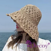 【Decoy】編織休閒 透氣防曬鏤空草編漁夫帽/卡其