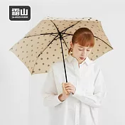 【日本霜山】復古水玉點點6骨晴雨兩用竹柄摺疊傘(附收納提袋)- 奶茶白