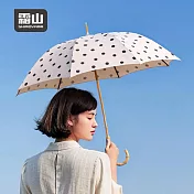 【日本霜山】復古水玉點點8骨晴雨兩用竹柄長傘- 奶茶白