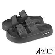 【Pretty】男女 女大尺碼 拖鞋 防水拖鞋 厚底 寬楦 吸震 輕量 EU38 黑色