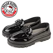 【HELLO KITTY】女 小皮鞋 樂福鞋 學生鞋 凱蒂貓 學院風 漆皮 厚底 台灣製 JP23 黑亮