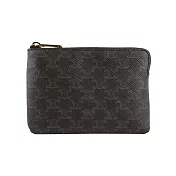 CELINE 滿版凱旋標誌帆布附釦環拉鍊卡夾/零錢包 (黝黑色)