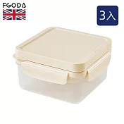 【英國FGODA】便攜式正方形兩分格保鮮餐盒(附餐具&醬料盒)-1200ml-3入-多色可選- 米棕
