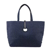 agnes b. 圓牌格紋棉布手提包 大/藍