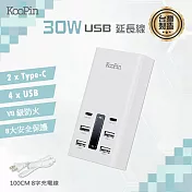 KooPin 台灣製造 30W 六孔智慧分流快速充電器(2USB-C+4USB-A)