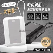 HANG 時尚鏡面 20000mAh PD20W大容量快充行動電源 自帶Type-C/Lightning線 黑色