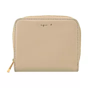 agnes b.素面皮革短夾 奶茶