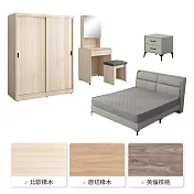 IDEA-米森質感貓抓皮雙人五尺寢室六件組(多色可選.運費另計) 淺灰色床組/北歐橡木