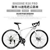 BIKEONE R16 PRO 鋁合金彎把碟煞16速甩把公路車L-TWOO R3套件煞變合一平悍車架（隱藏內走線）競速碟煞彎把破風跑車- 變色龍白