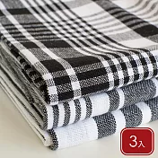 《NOW》Jumbo純棉擦拭布3入 - 墨黑格紋91x61cm