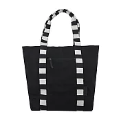 agnes b. 黑白紋雙槓托特包-大- 黑