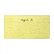 agnes b. 鱷魚壓紋卡片長夾- 嫩黃