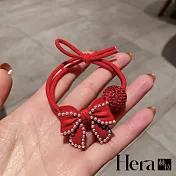 【Hera 赫拉】專櫃精品環繞珍珠蝴蝶結髮圈 HRG6 紅色蝴蝶結
