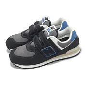 New Balance NB 休閒鞋 574 寬楦 中童 小朋友 黑 藍 麂皮 魔鬼氈 NB 運動鞋 PV574QRB-W 19cm BLACK/BLUE