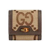 GUCCI Diana 竹節系列緹花布及皮革二折短夾 (棕色)