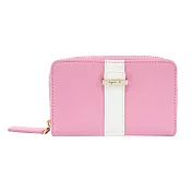 agnes b. 皮革直紋飾帶拉鍊鑰匙包 粉紅