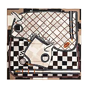Hermes 愛馬仕 Camails a Carreaux 90 手工捲邊斜紋真絲方巾  (白色/巧克力色/海軍藍)