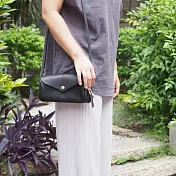 CHAM |日本職人手工 摺邊多夾層牛皮錢包/側背包 黑色